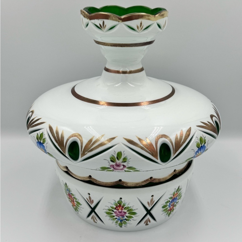 Bohemian Overlay Czech Moser Glass Cut To Green Decor